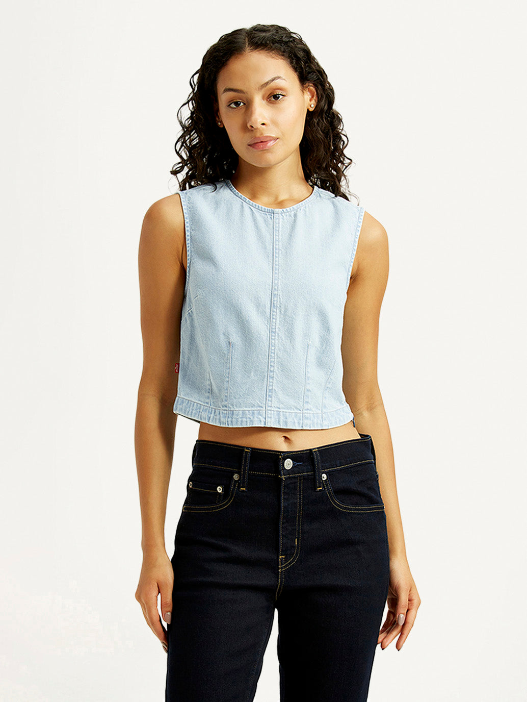 Women's Solid Indigo Round Neck Denim Top