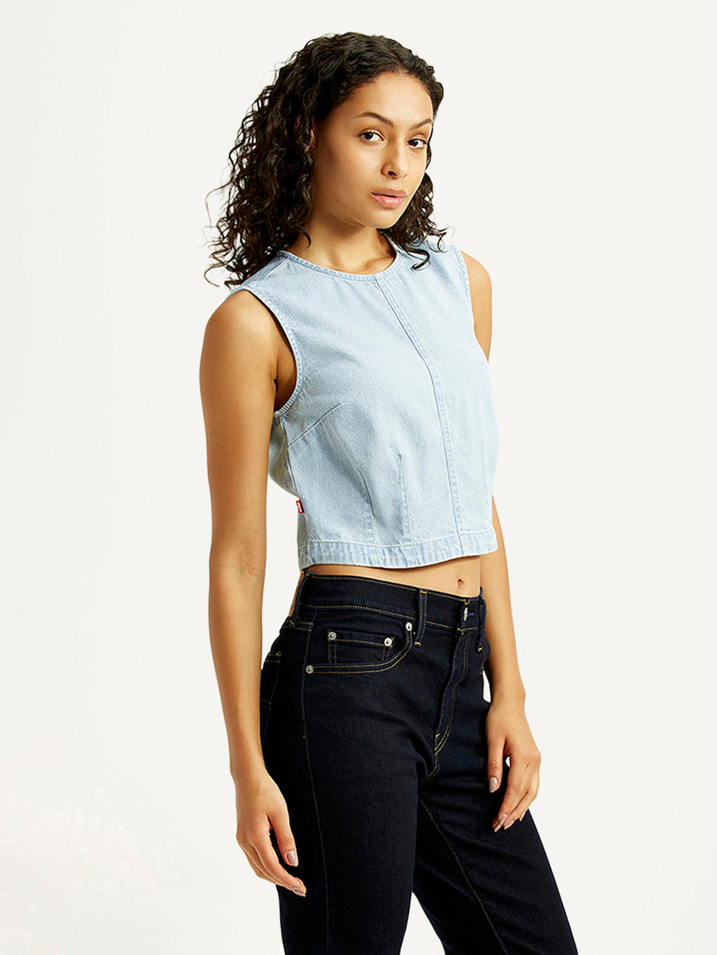 Women's Solid Indigo Round Neck Denim Top