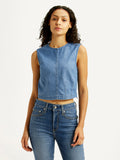 Women's Solid Indigo Round Neck Denim Top