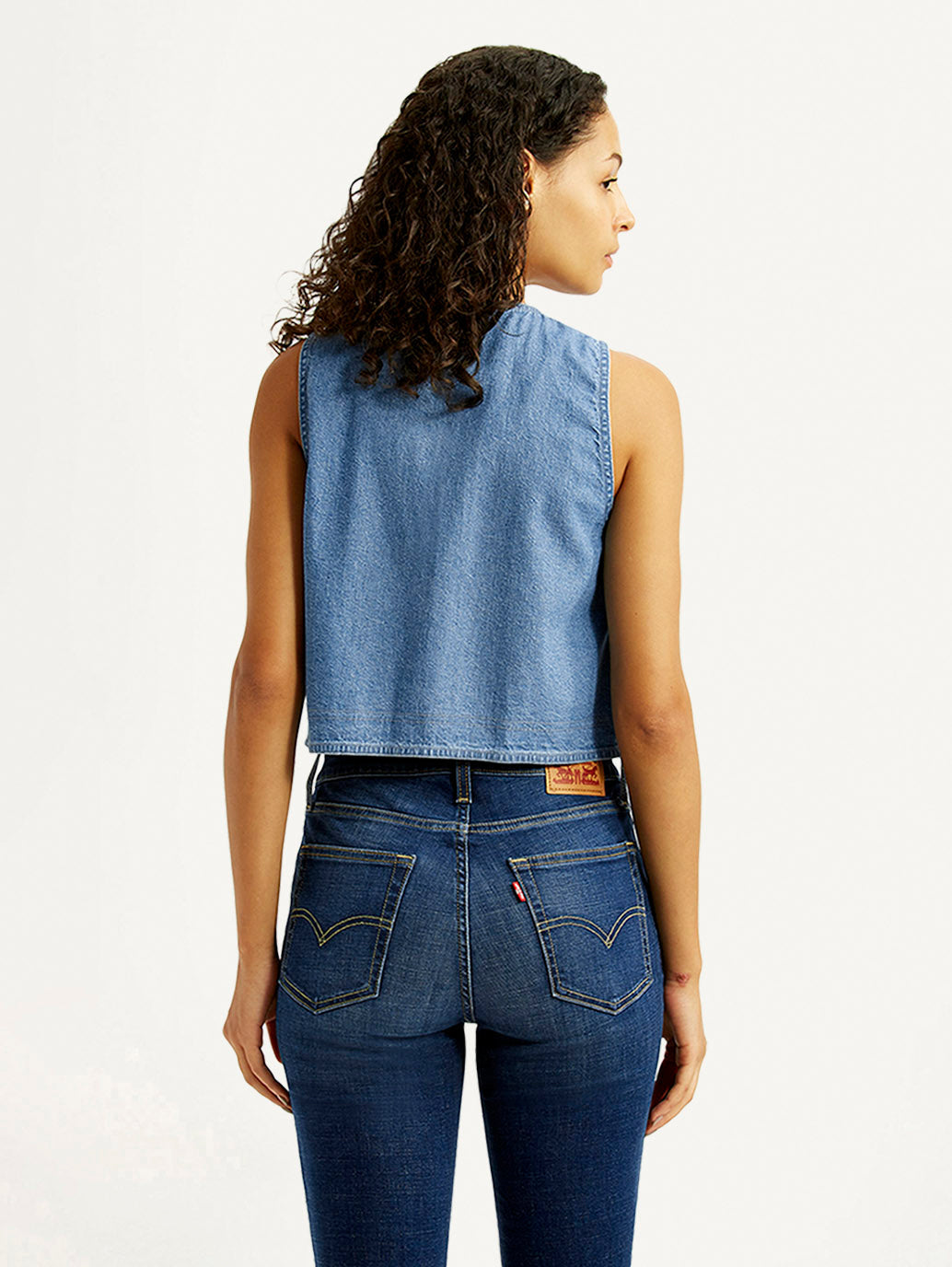 Women's Solid Indigo V-Neck Denim Top