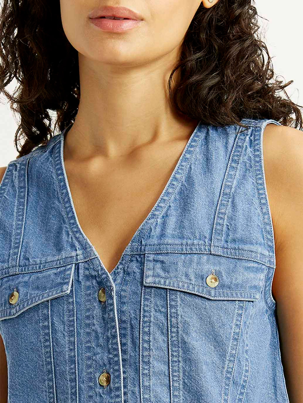 Women's Solid Indigo V-Neck Denim Top