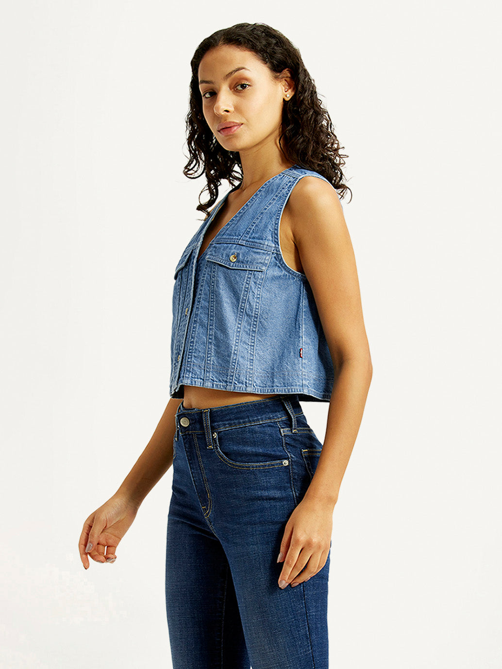 Women's Solid Indigo V-Neck Denim Top