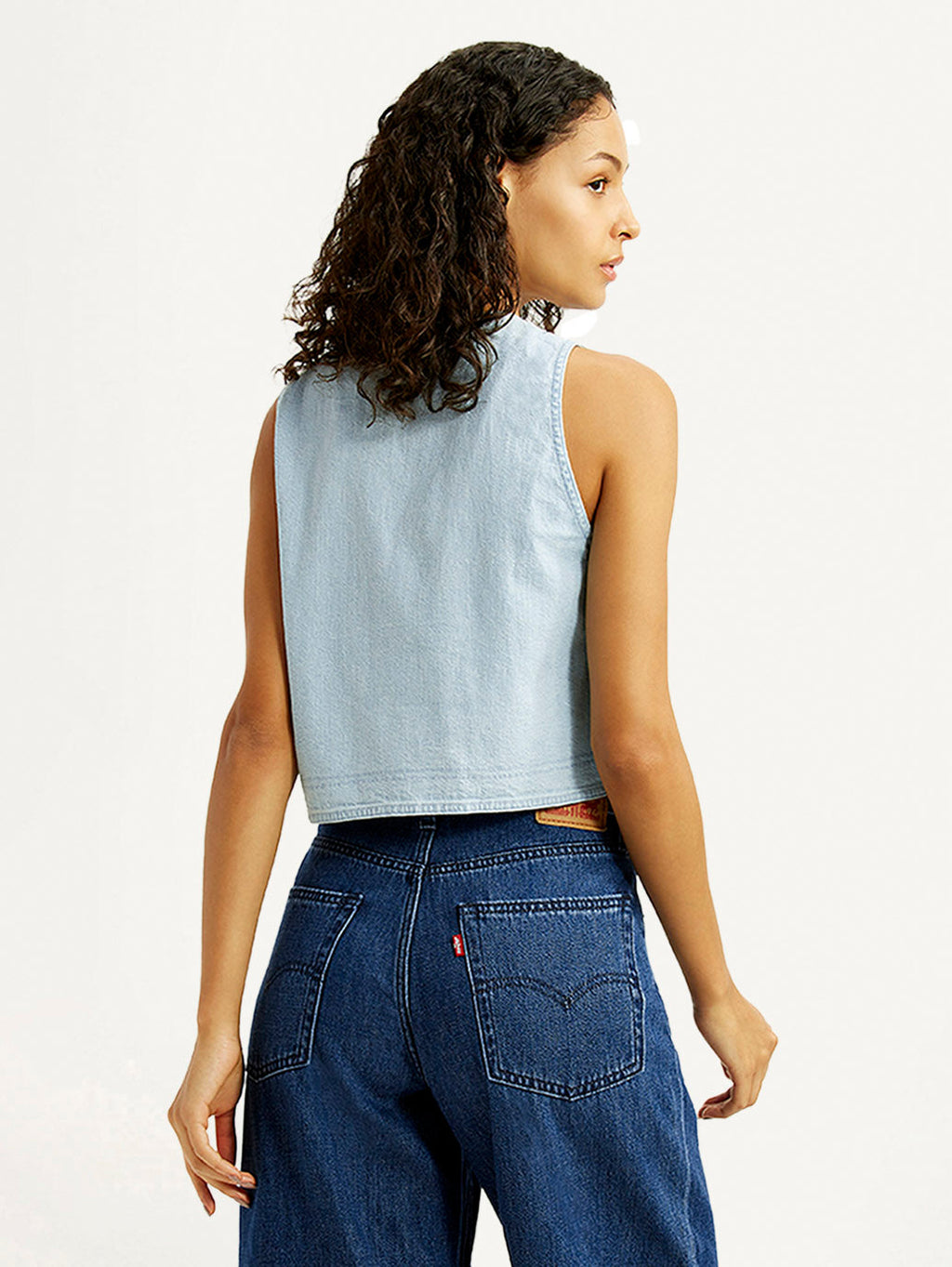Women's Solid Light Indigo V-Neck Denim Top