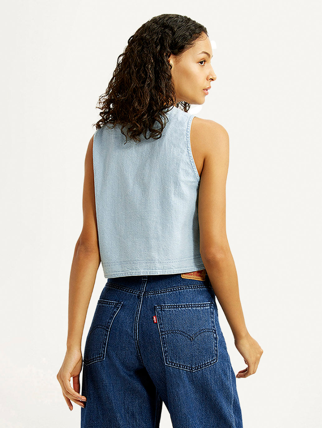 Women's Solid Light Indigo V-Neck Denim Top