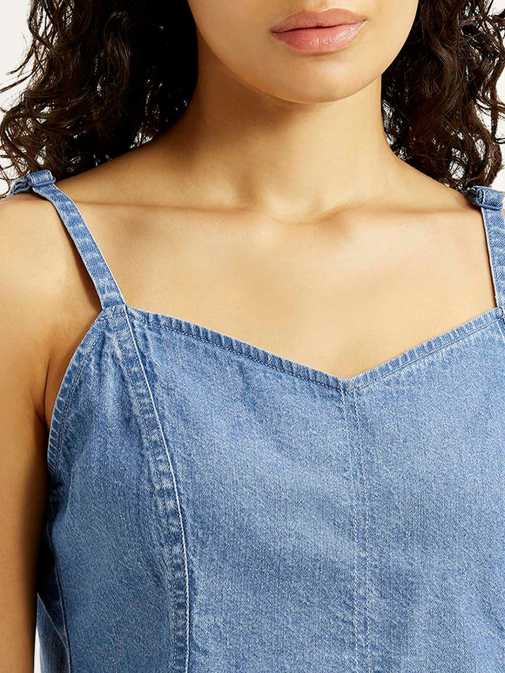 Women's Solid Indigo Sweet Heart Neck Denim Top
