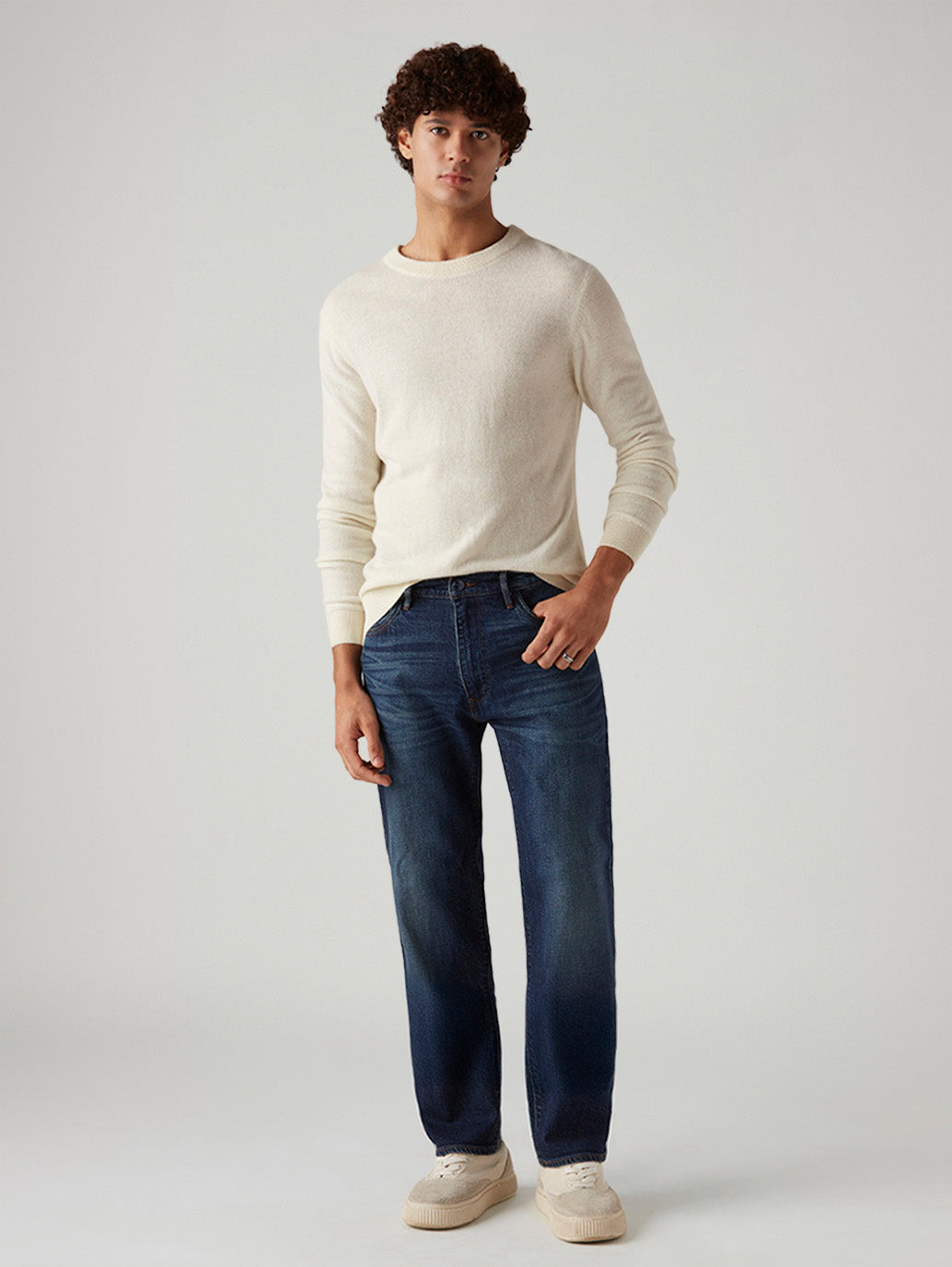 Men's 555 Dark Blue Relaxed Straight Fit Mid Rise Redloop Jeans