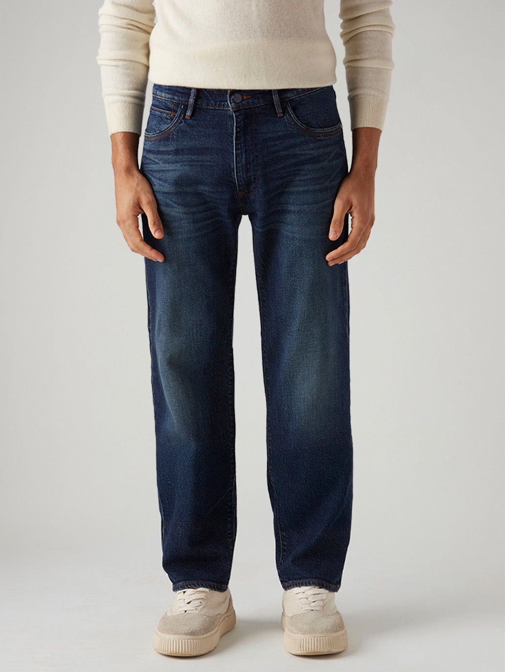 Men's 555 Dark Blue Relaxed Straight Fit Mid Rise Redloop Jeans