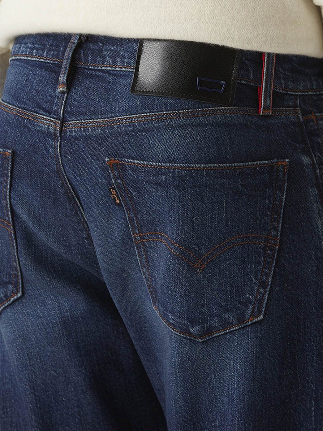 Men's 555 Dark Blue Relaxed Straight Fit Mid Rise Redloop Jeans