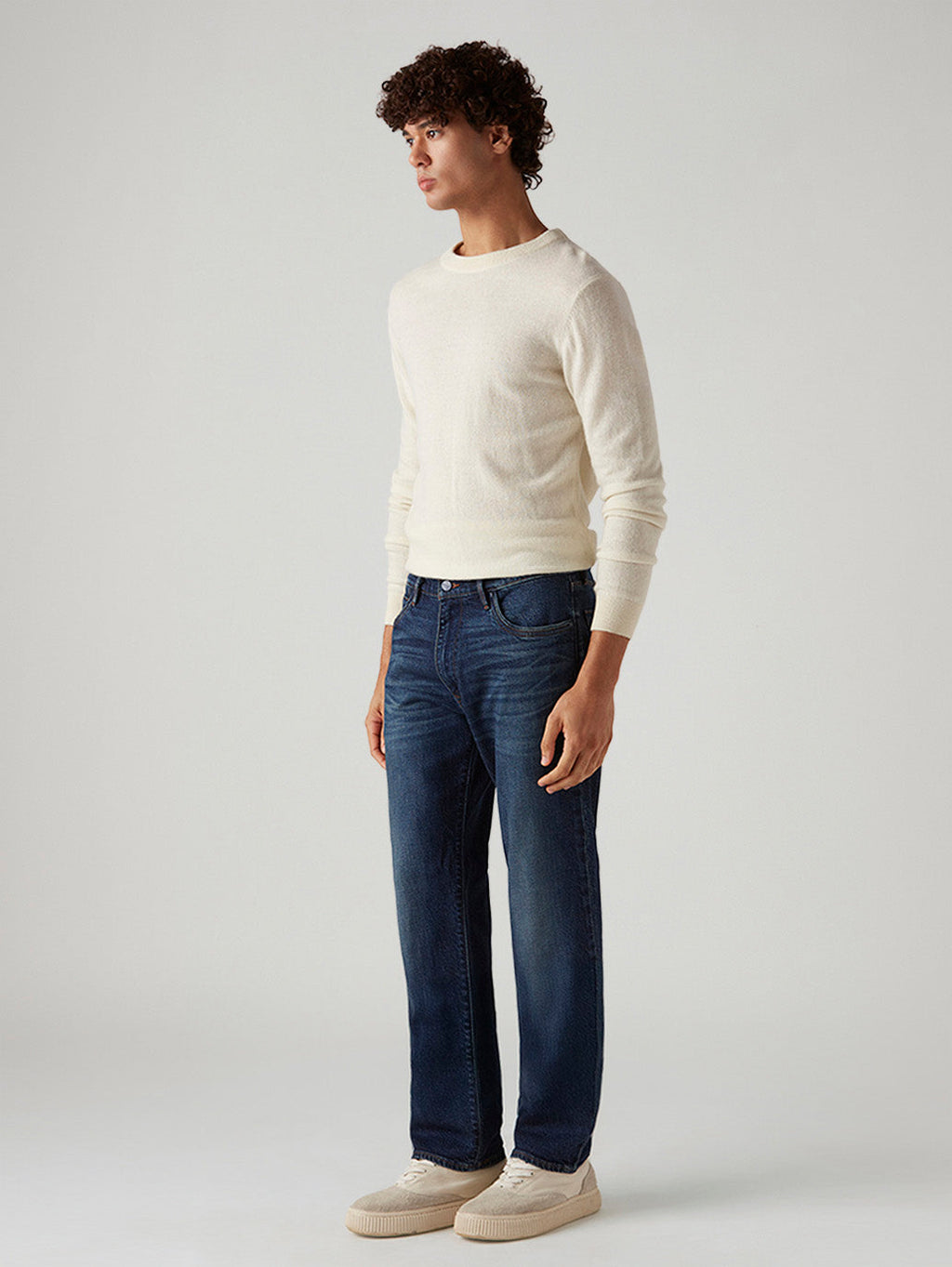 Men's 555 Dark Blue Relaxed Straight Fit Mid Rise Redloop Jeans
