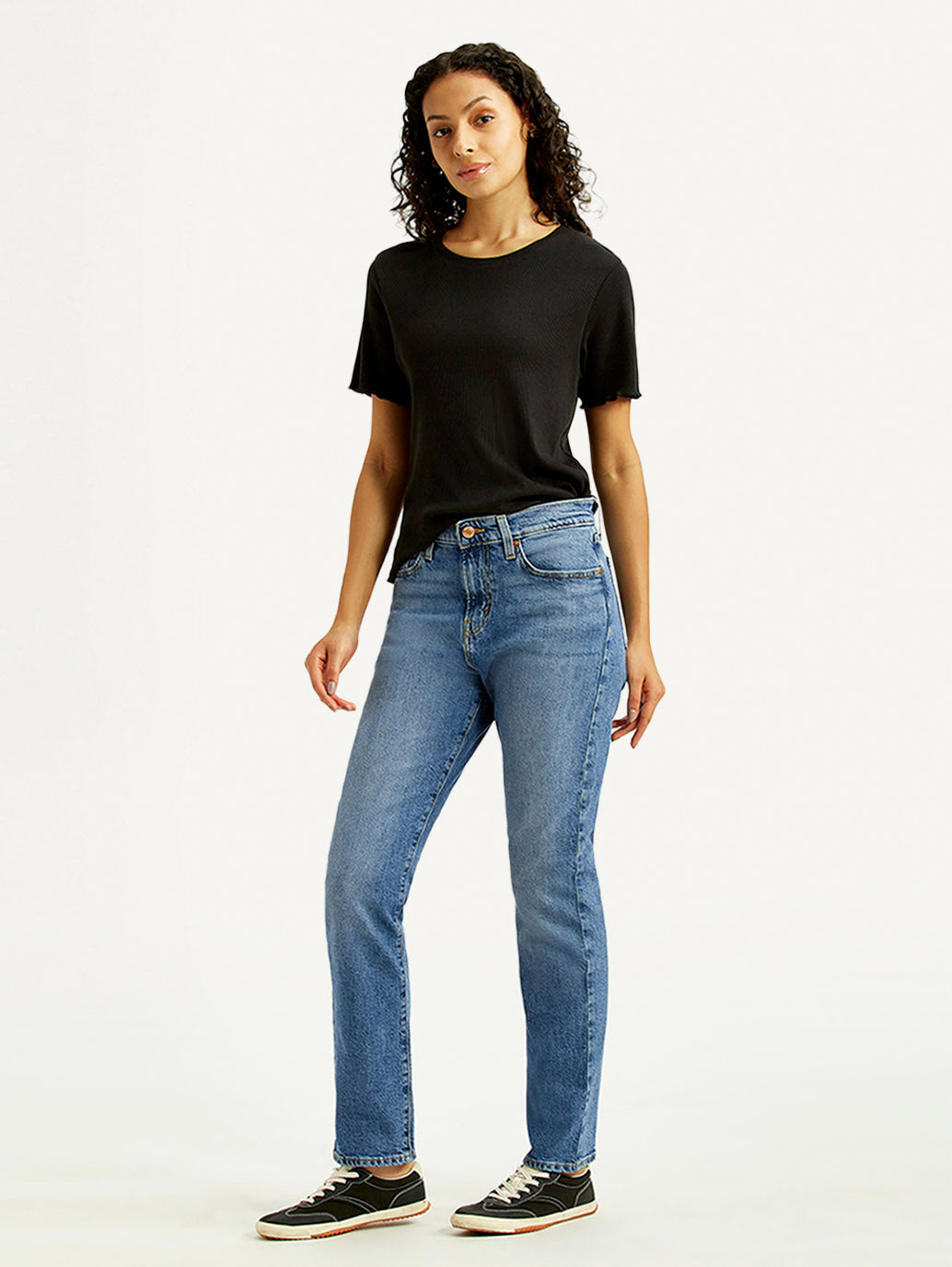 Women's Med Indigo Wedgie Straight Fit Mid Rise Jeans