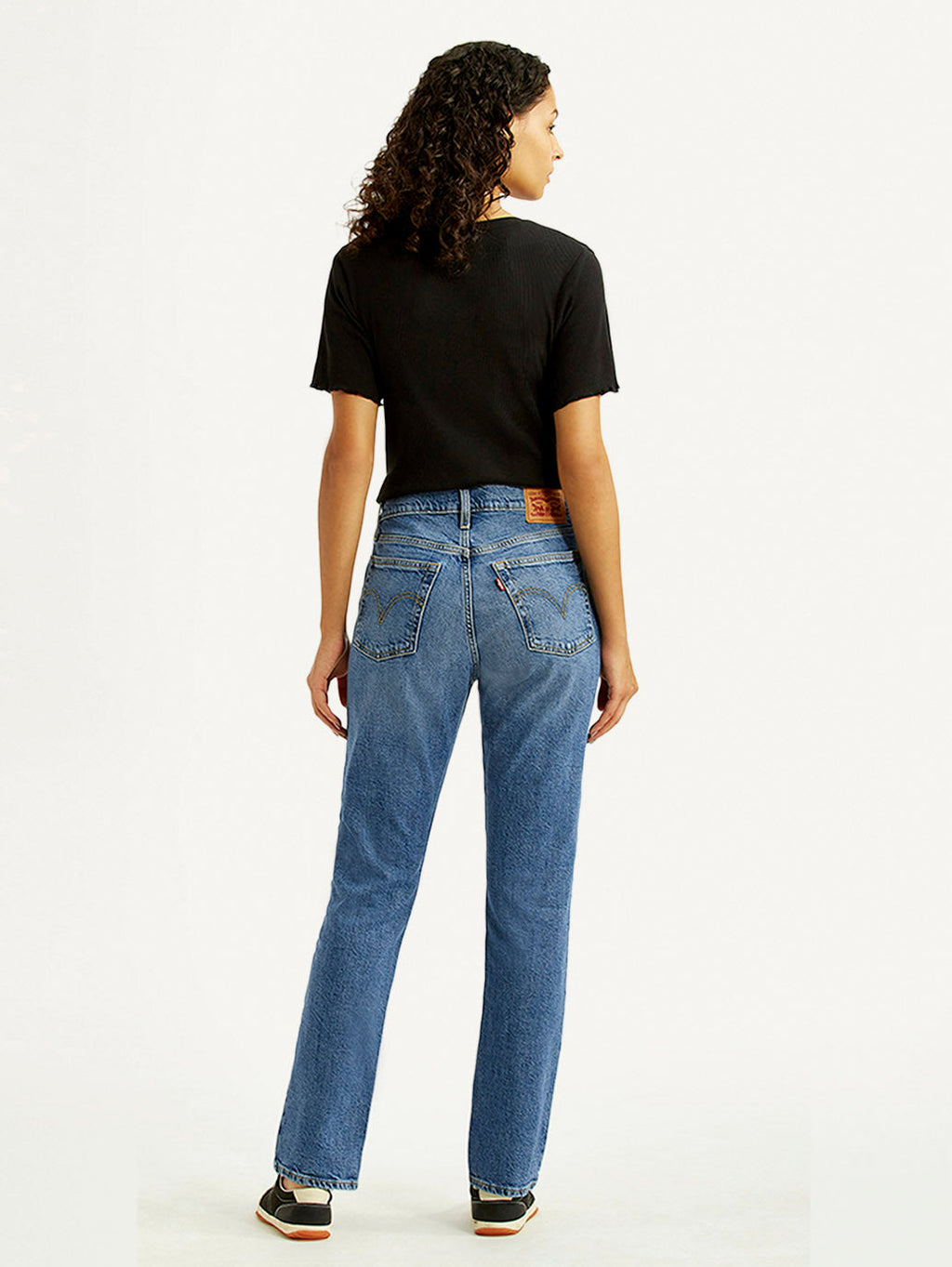 Women's Med Indigo Wedgie Straight Fit Mid Rise Jeans