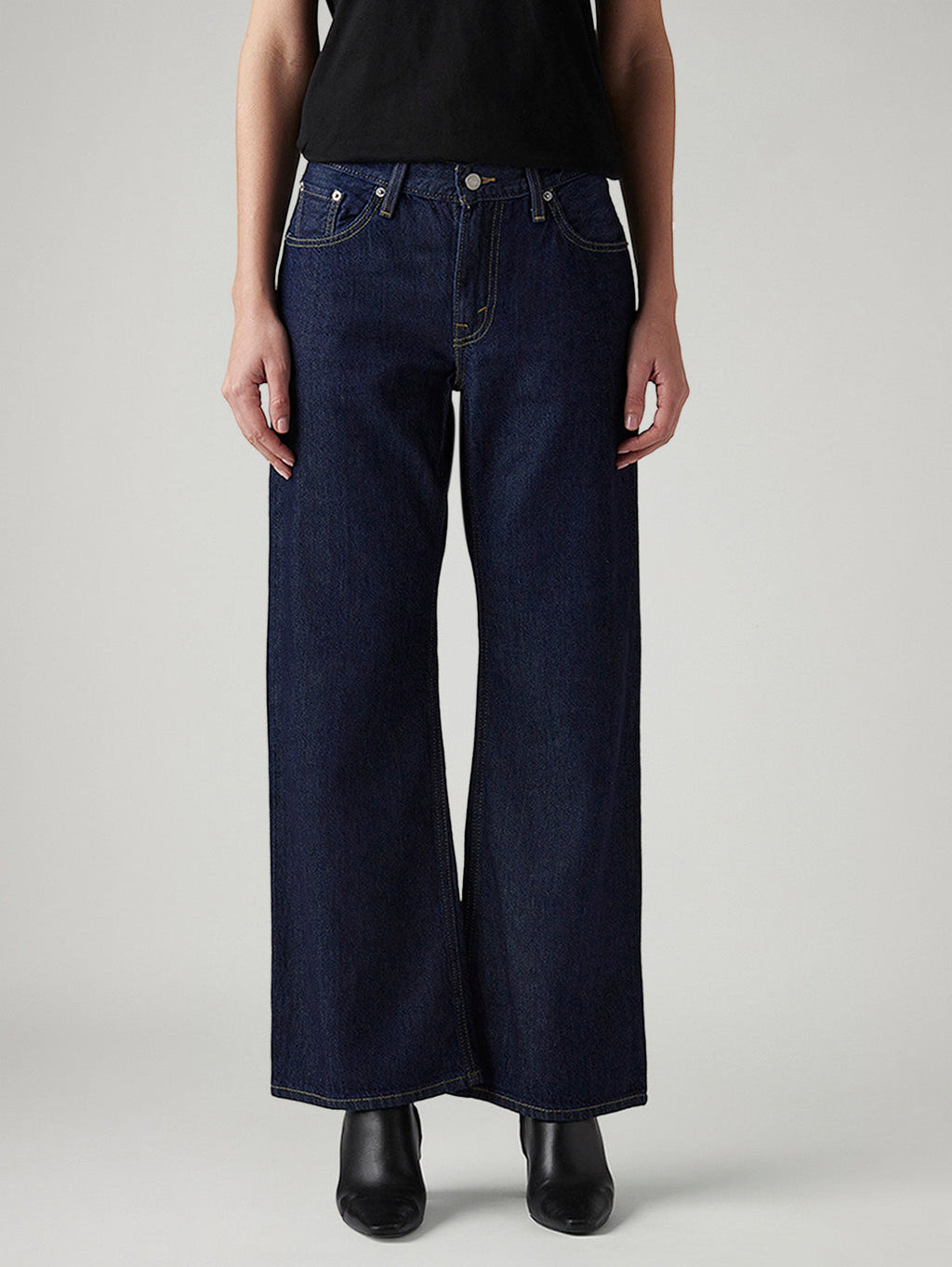 Women's Dark Blue Loose Bootcut Fit Mid Rise Jeans