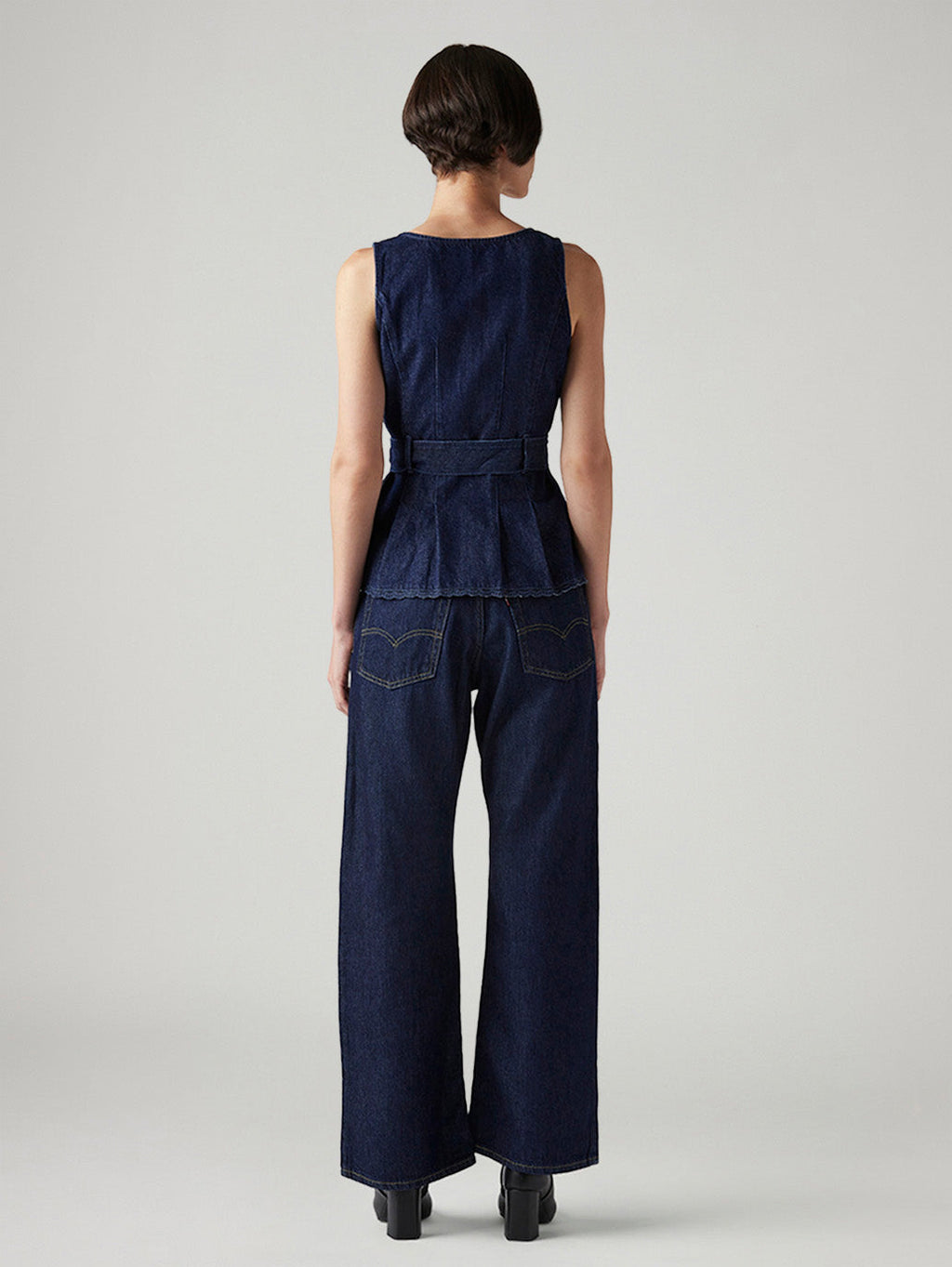 Women's Dark Blue Loose Bootcut Fit Mid Rise Jeans