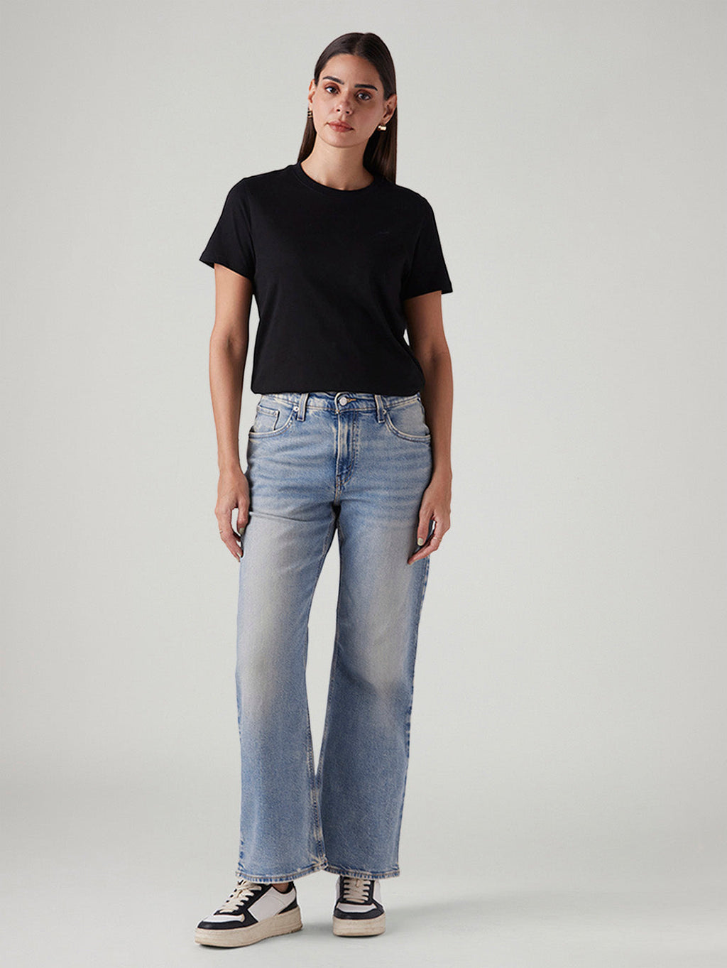 Women's Light Blue Loose Bootcut Fit Mid Rise Jeans