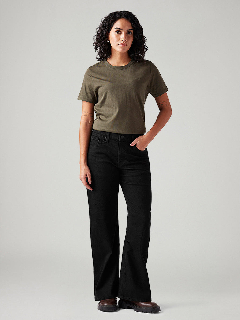 Women's Black Loose Bootcut Fit Mid Rise Jeans