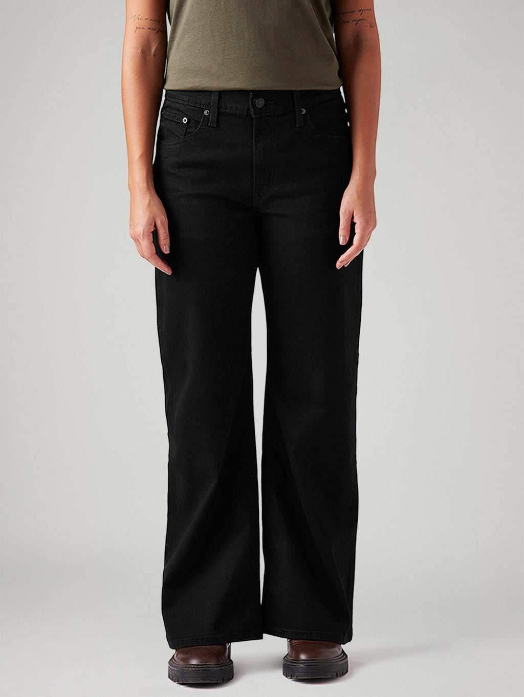 Women's Black Loose Bootcut Fit Mid Rise Jeans