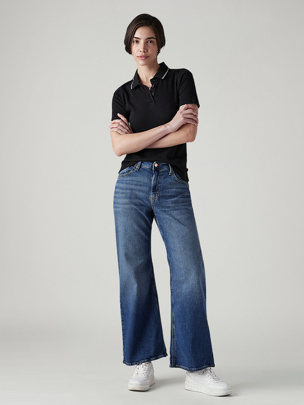 Women's Dark Indigo Loose Bootcut Fit Mid Rise Jeans