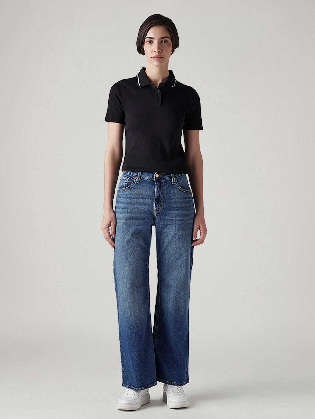 Women's Dark Indigo Loose Bootcut Fit Mid Rise Jeans