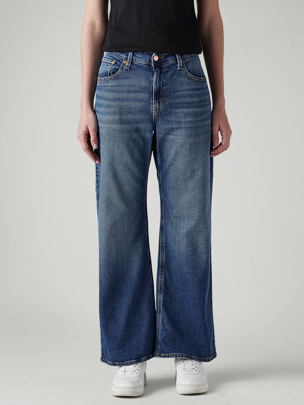 Women's Dark Indigo Loose Bootcut Fit Mid Rise Jeans