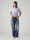 Women's Med Indigo Loose Bootcut Fit Mid Rise Jeans