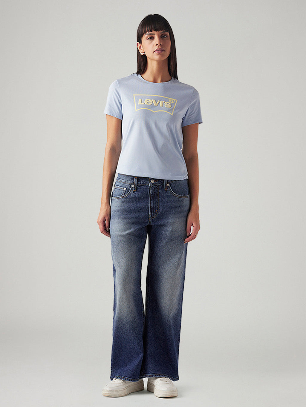 Women's Med Indigo Loose Bootcut Fit Mid Rise Jeans