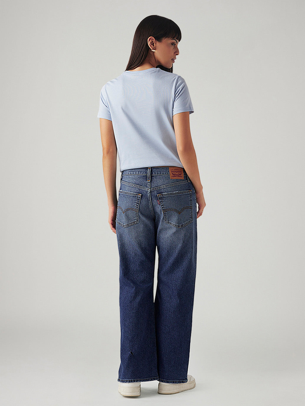 Women's Med Indigo Loose Bootcut Fit Mid Rise Jeans