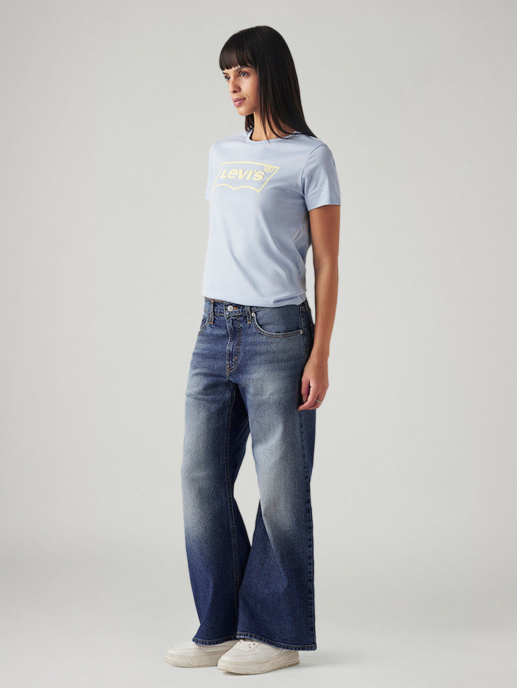 Women's Med Indigo Loose Bootcut Fit Mid Rise Jeans