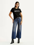 Women's Tinted Dark Indigo Loose Bootcut Fit Mid Rise Jeans