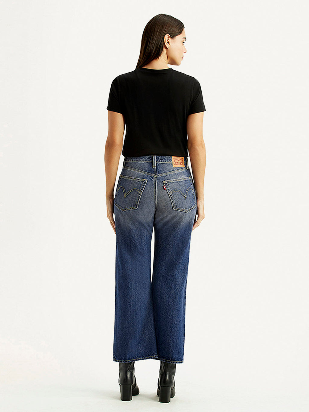 Women's Tinted Dark Indigo Loose Bootcut Fit Mid Rise Jeans