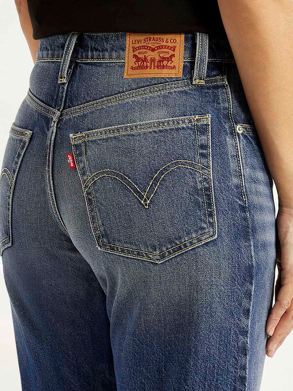 Women's Tinted Dark Indigo Loose Bootcut Fit Mid Rise Jeans