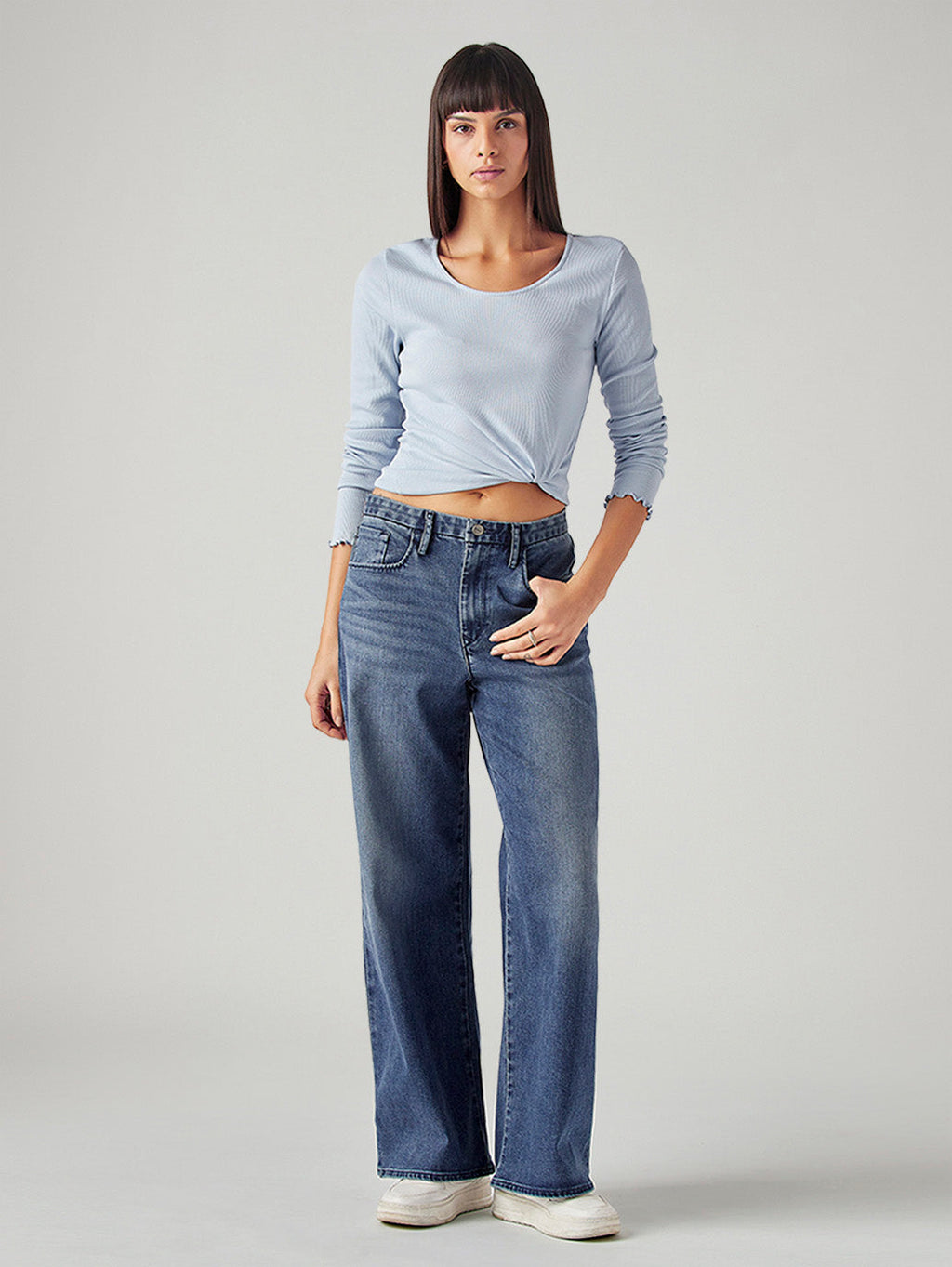 Women's Dark Indigo XL Straight Loose Fit Mid Rise Redloop Jeans