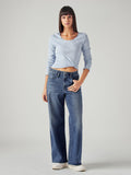 Women's Dark Indigo XL Straight Loose Fit Mid Rise Redloop Jeans