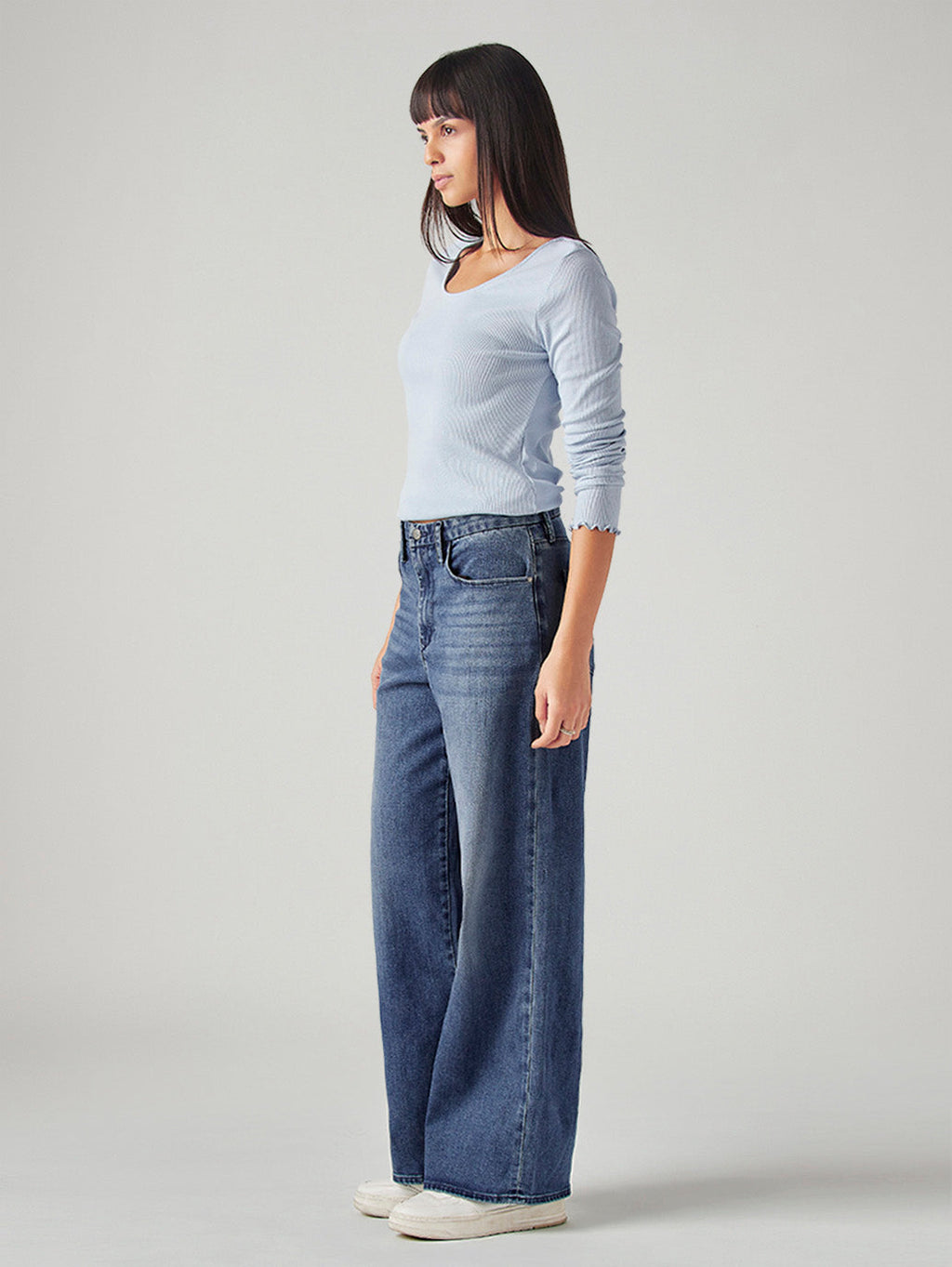 Women's Dark Indigo XL Straight Loose Fit Mid Rise Redloop Jeans