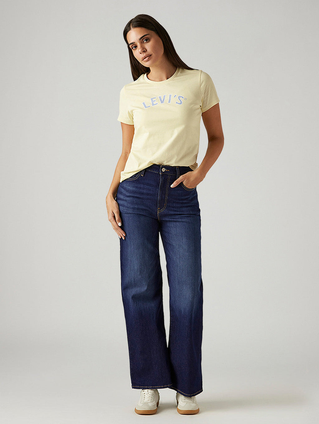 Women's Dark Indigo Ribcage Wide Leg Fit High Rise Jeans