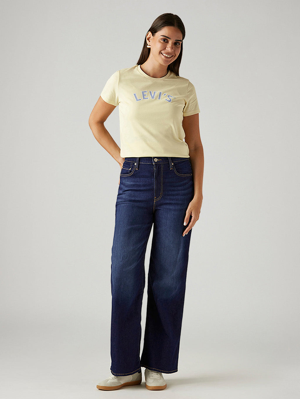 Women's Dark Indigo Ribcage Wide Leg Fit High Rise Jeans