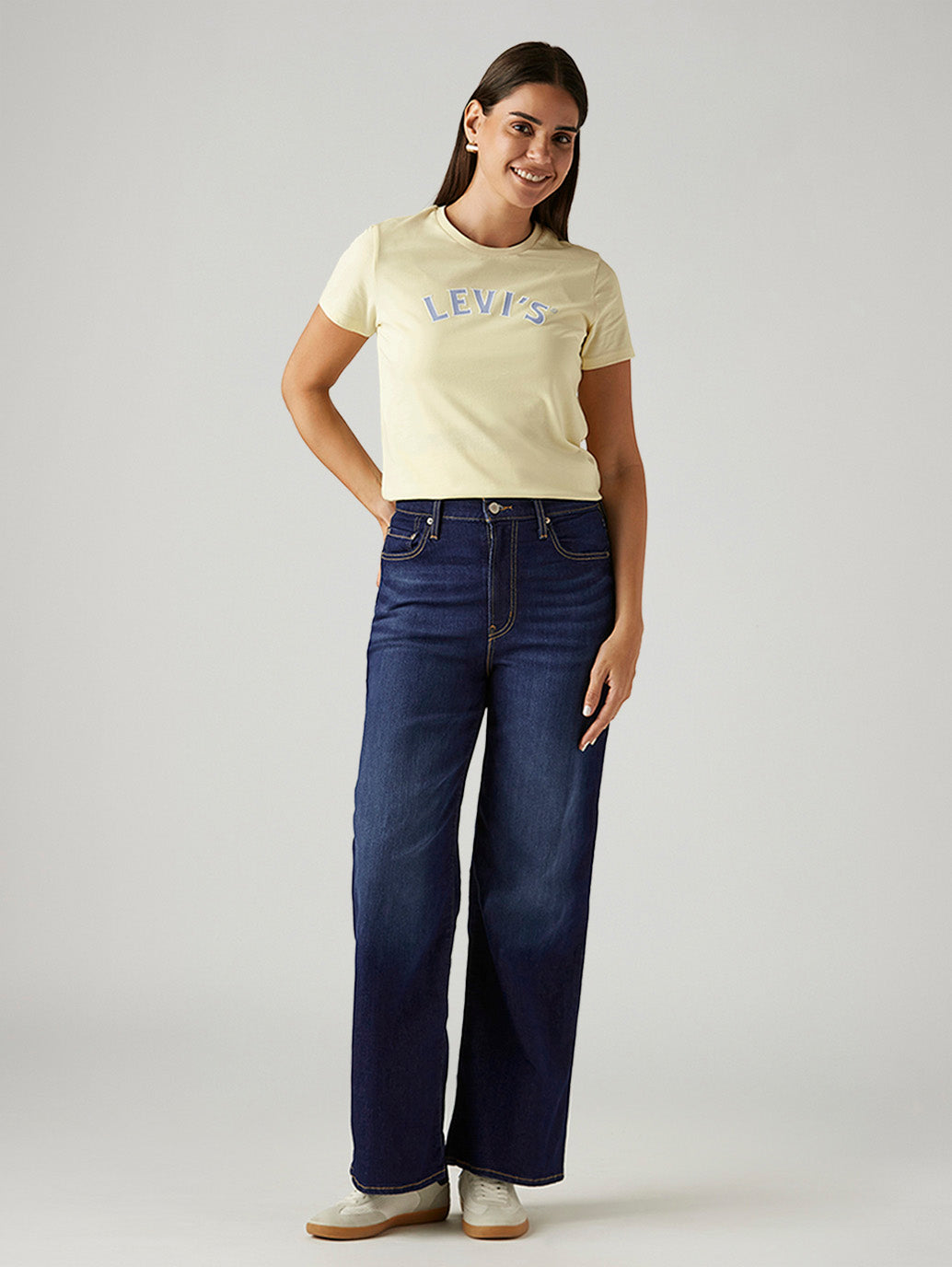 Women's Dark Indigo Ribcage Wide Leg Fit High Rise Jeans