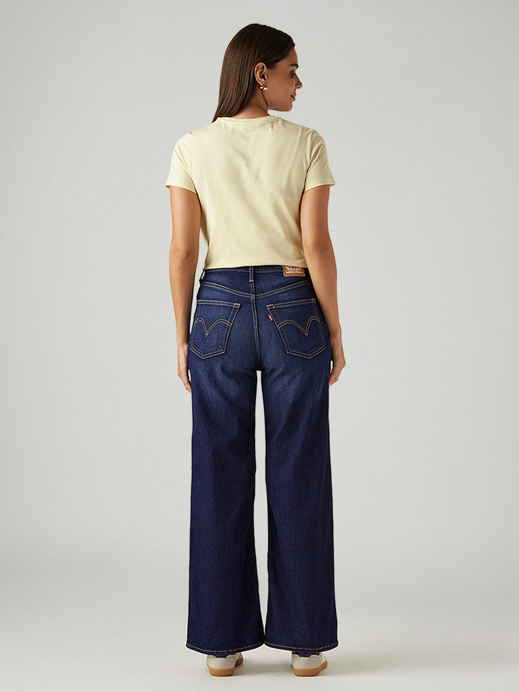 Women's Dark Indigo Ribcage Wide Leg Fit High Rise Jeans