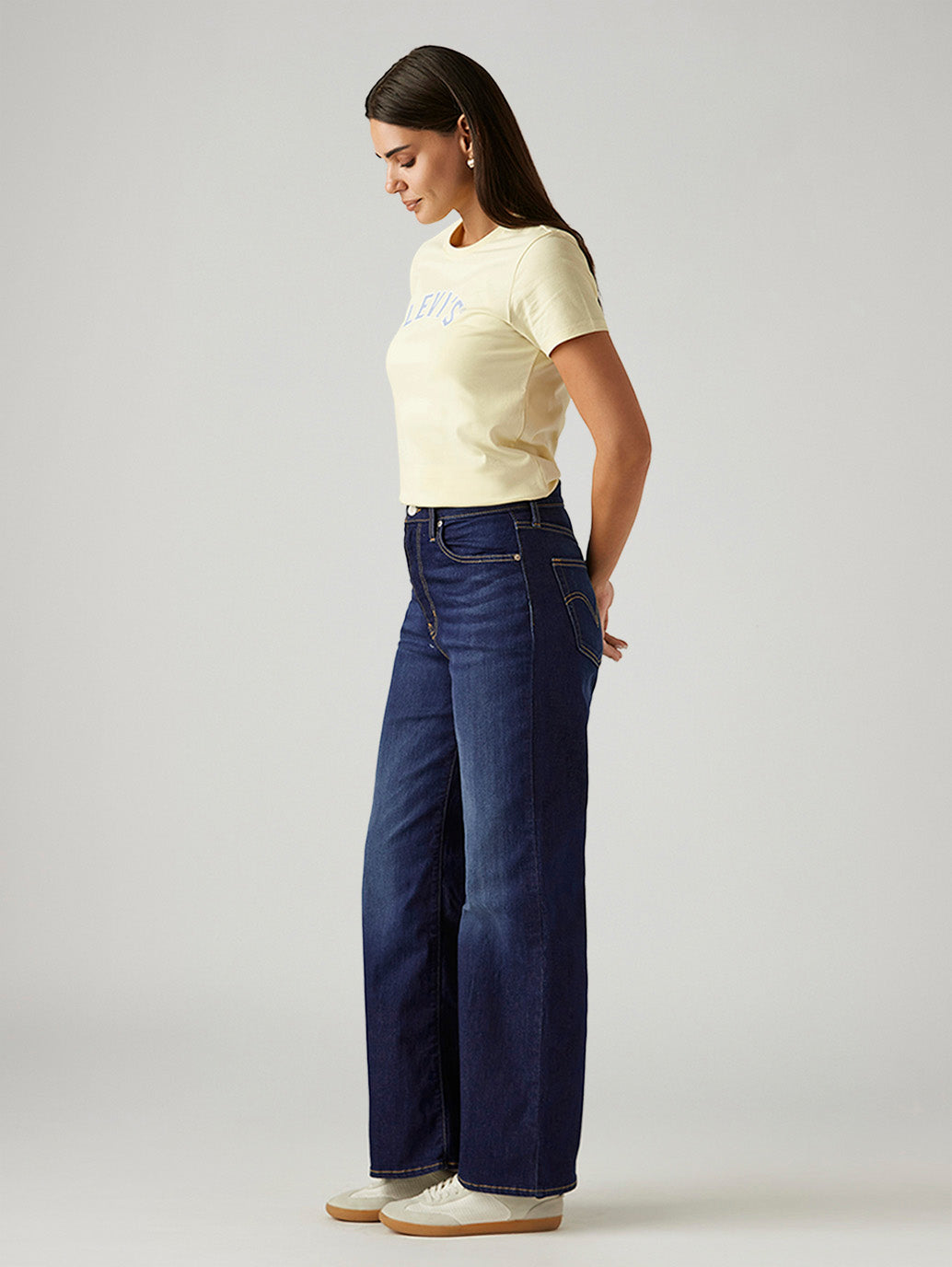 Women's Dark Indigo Ribcage Wide Leg Fit High Rise Jeans