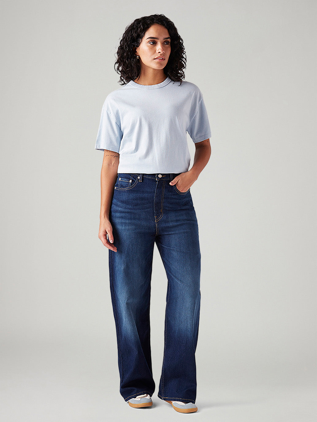 Women's Dark Blue Loose Fit High Rise Jeans