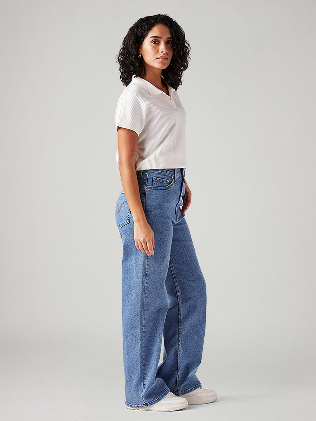 Women's Blue Loose Fit High Rise Jeans