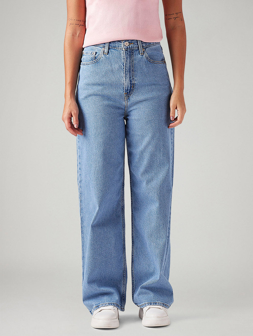Women's Light Blue Loose Fit High Rise Jeans