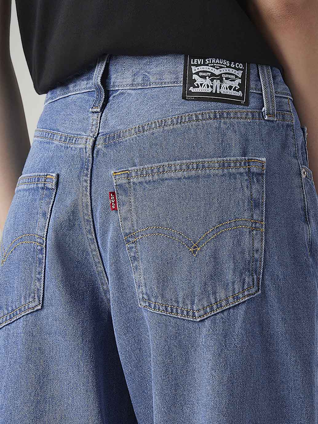 Women's Blue XL Straight Loose Fit Mid Rise Jeans