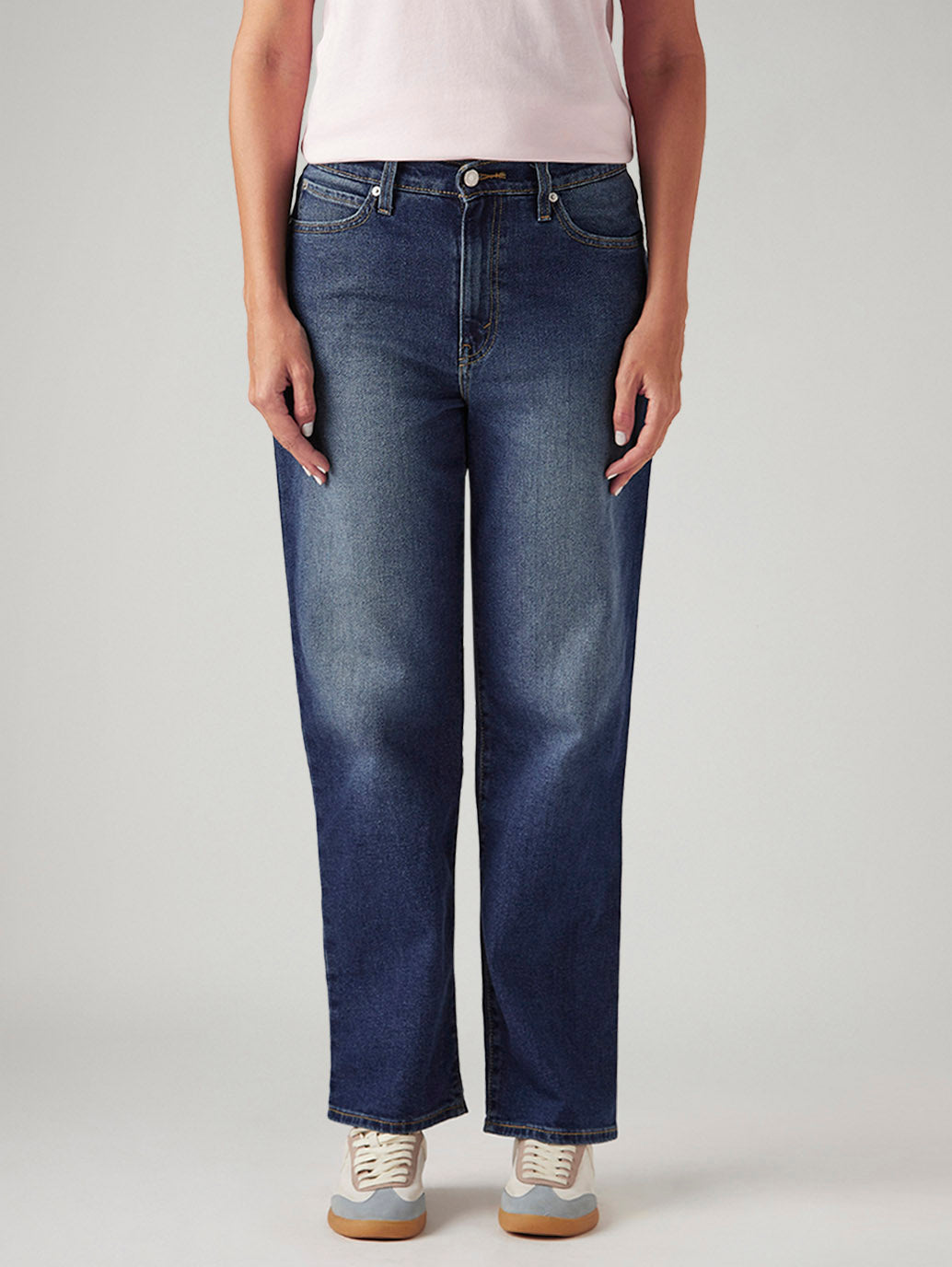 Women's Dark Indigo XL Straight Loose Fit Mid Rise Jeans
