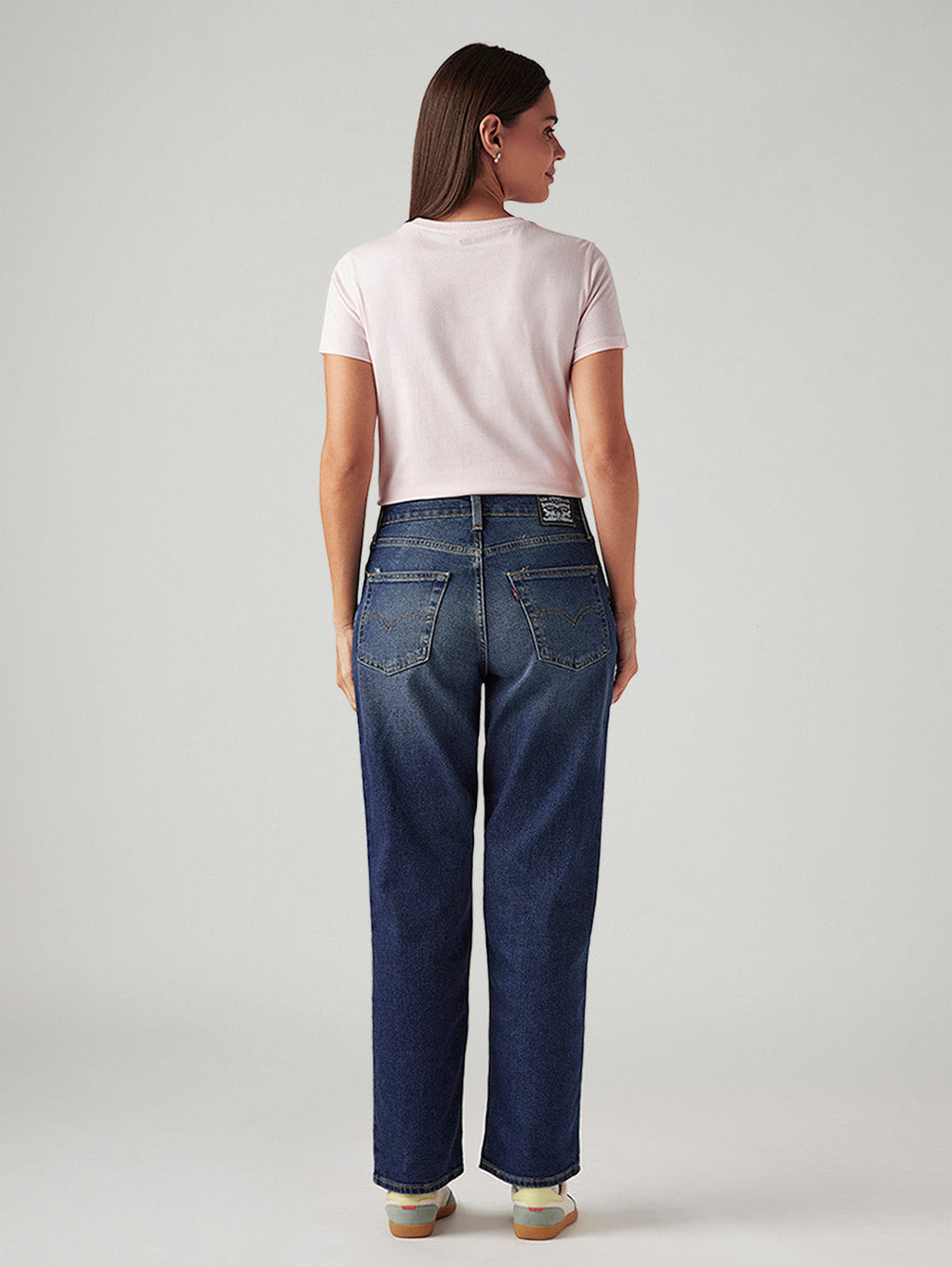 Women's Dark Indigo XL Straight Loose Fit Mid Rise Jeans