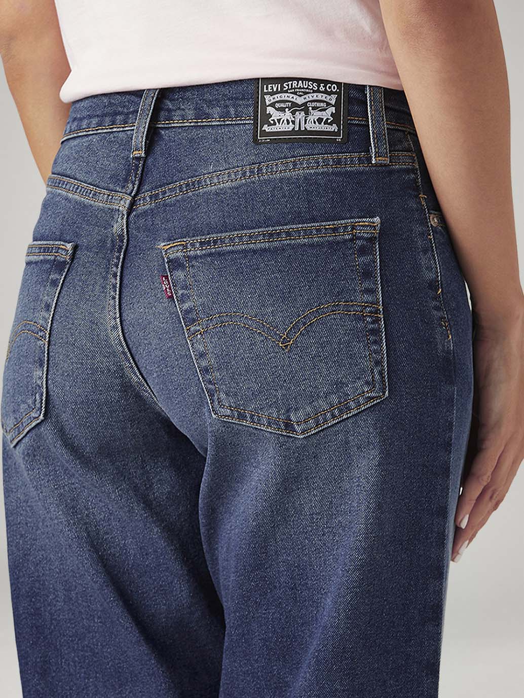 Women's Dark Indigo XL Straight Loose Fit Mid Rise Jeans