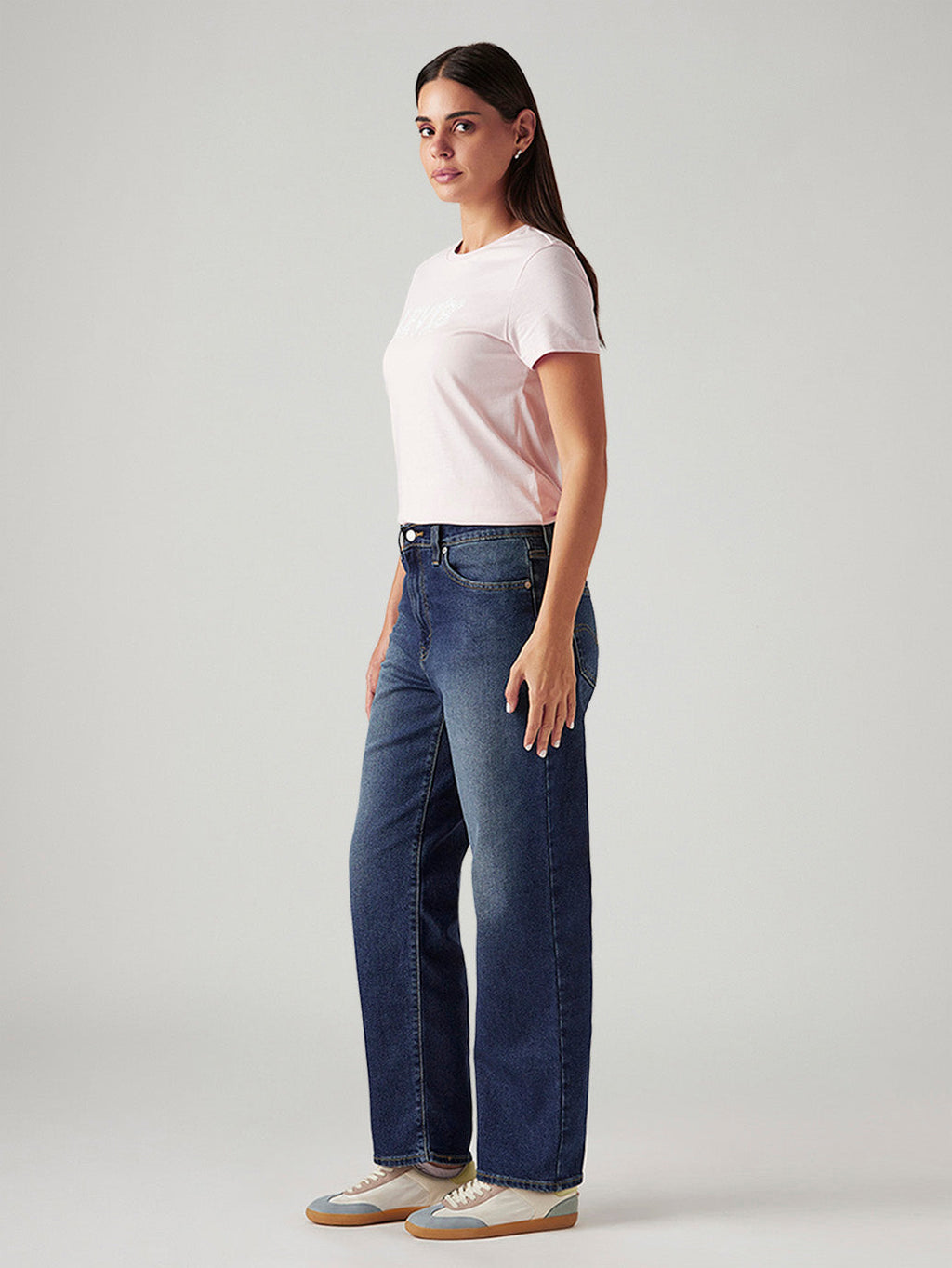 Women's Dark Indigo XL Straight Loose Fit Mid Rise Jeans
