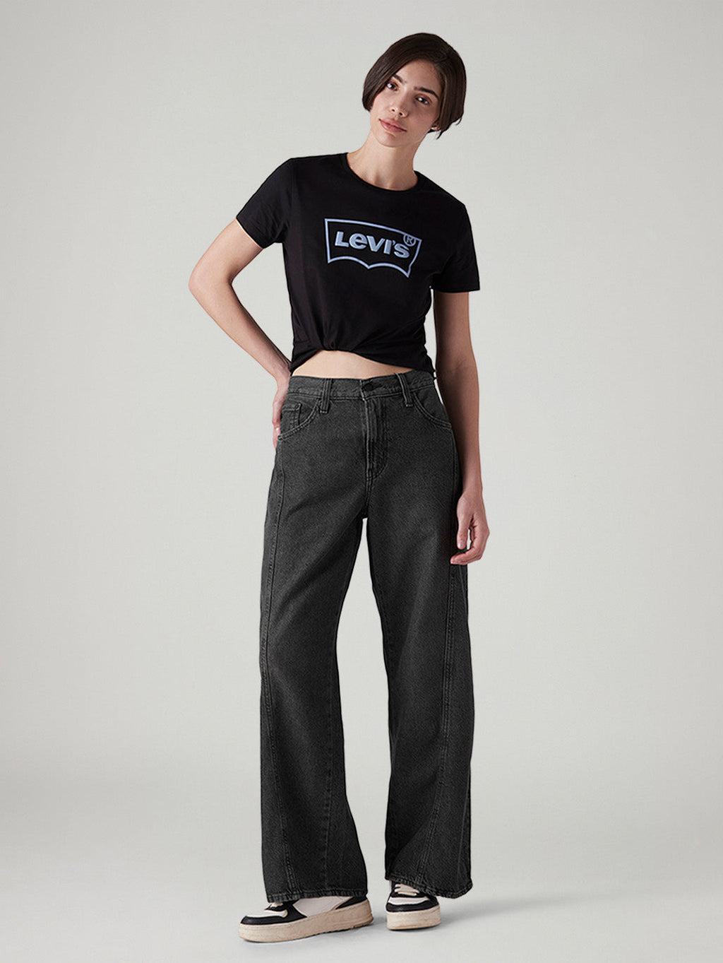 Women's Charcoal Grey XL Straight Loose Fit Mid Rise Jeans