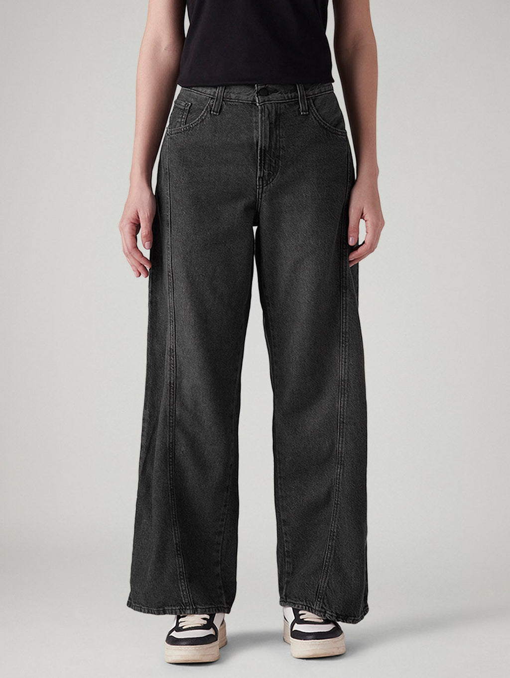 Women's Charcoal Grey XL Straight Loose Fit Mid Rise Jeans