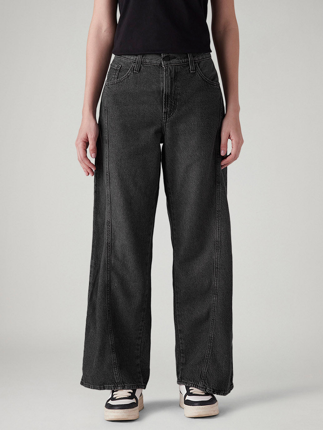 Women's Charcoal Grey XL Straight Loose Fit Mid Rise Jeans