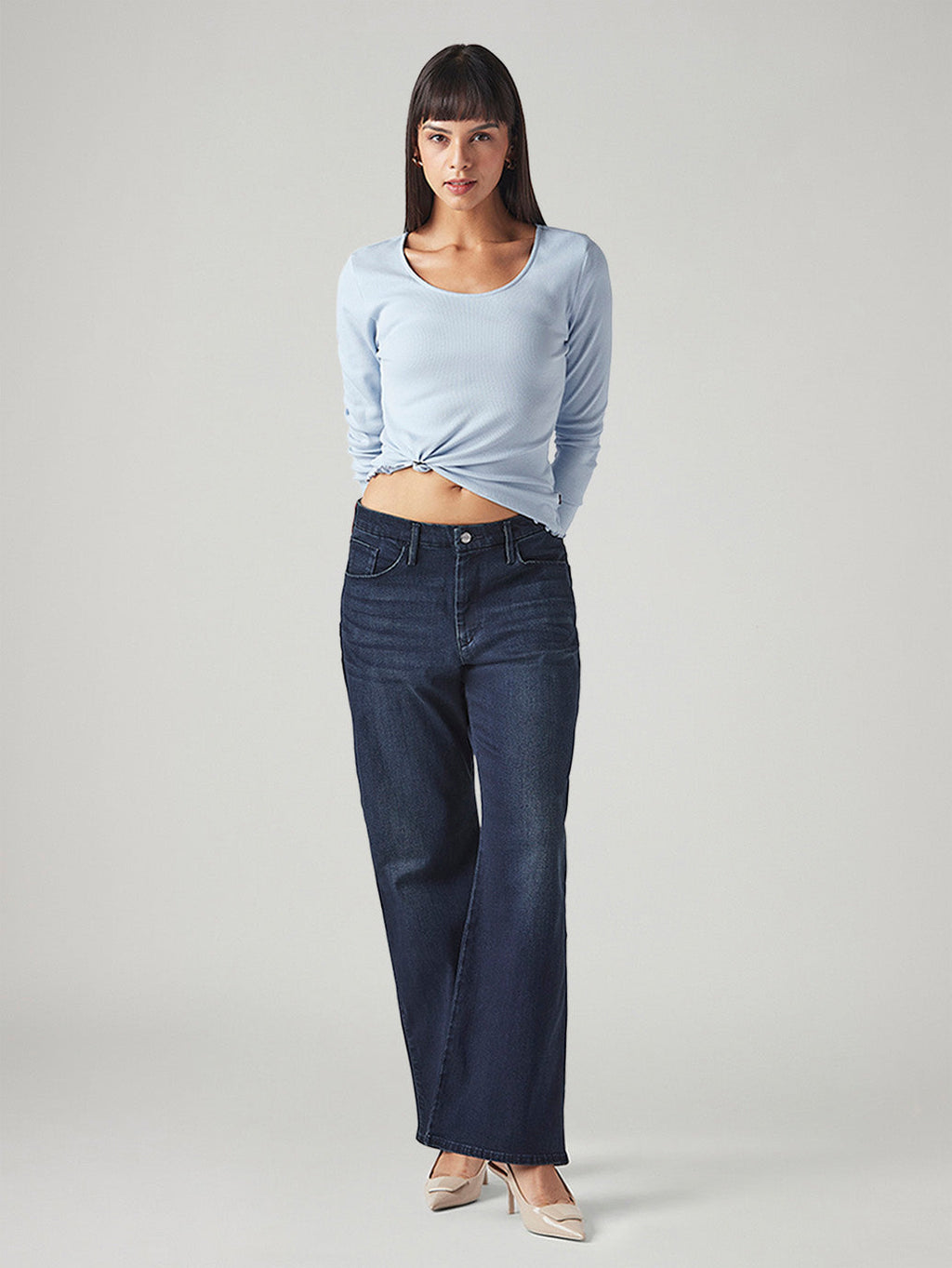 Women's Dark Blue Loose Bootcut Fit Mid Rise Redloop Jeans